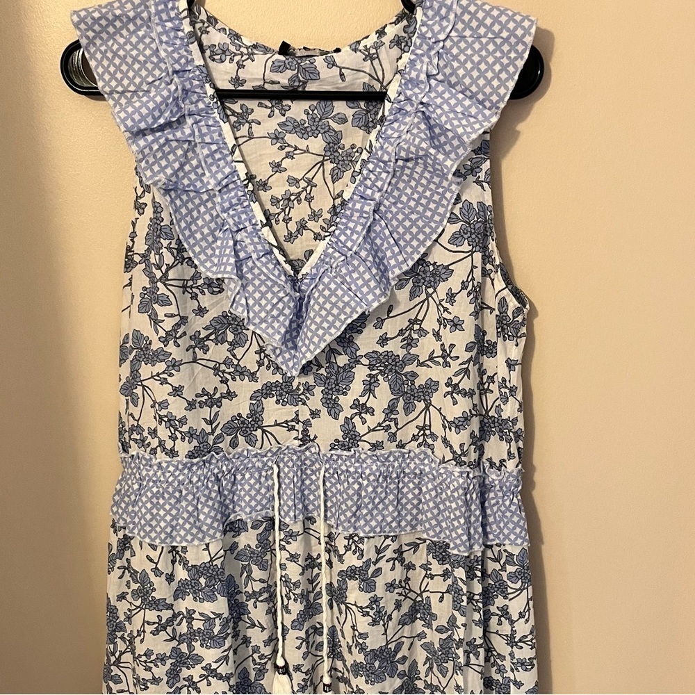 Floral Sleeveless Cotton Dress with Ruffle Collar - Picture 4 of 7